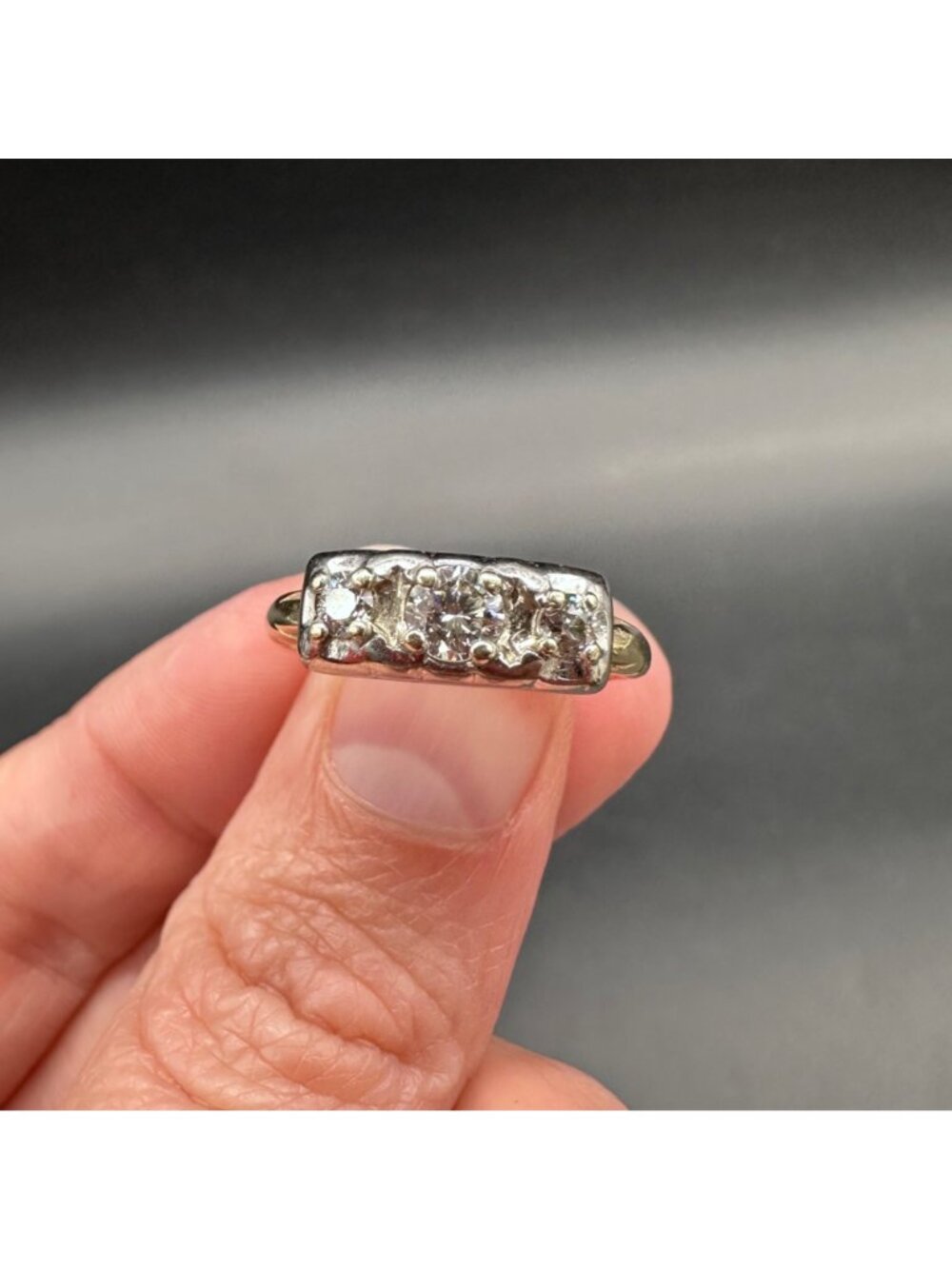 Vintage Three Stone Diamond Ring 14K Gold Elegant Jewelry Engagement Size 6.75 - Picture 11 of 14